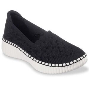 Skechers Wilshire Blvd Sz 7 Black Crochet Knit Slip On Shoes 100636 Womens NEW